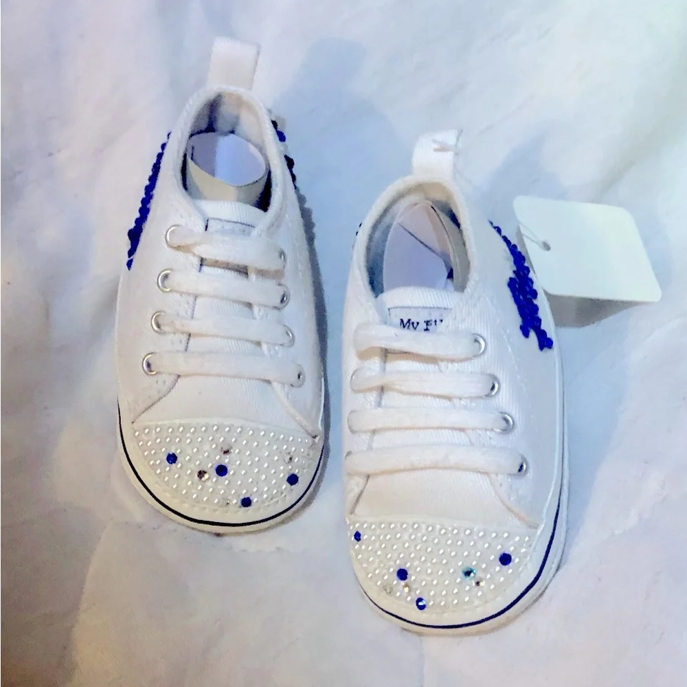 Newborn Christening Baptism Baby Boy Custom Bling Soft Shoes - Picture 2 of 7